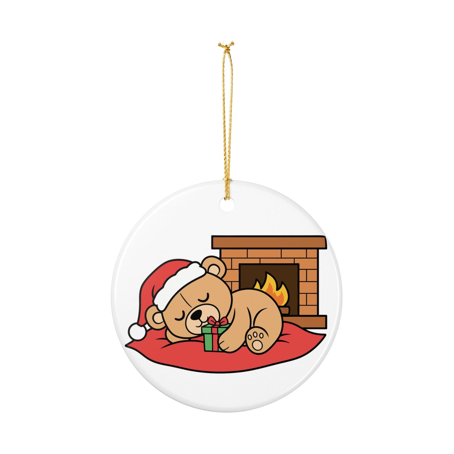 Sleeping Teddy Bear Christmas Ornament — Ceramic Holiday Tree Decoration (2-Sided)