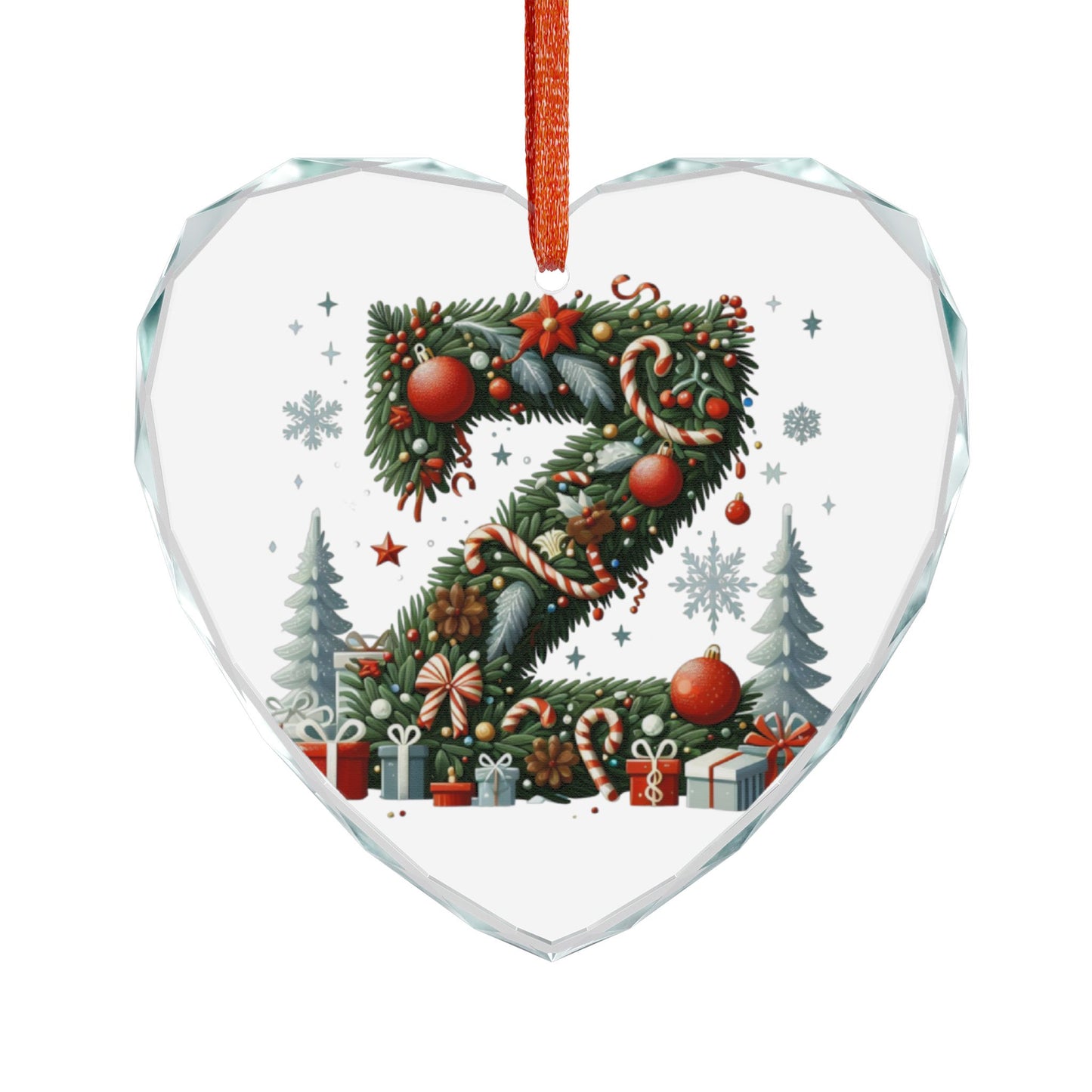 Heart Crystal Ornament — Festive Christmas Letter "Z" Holiday Tree Decoration