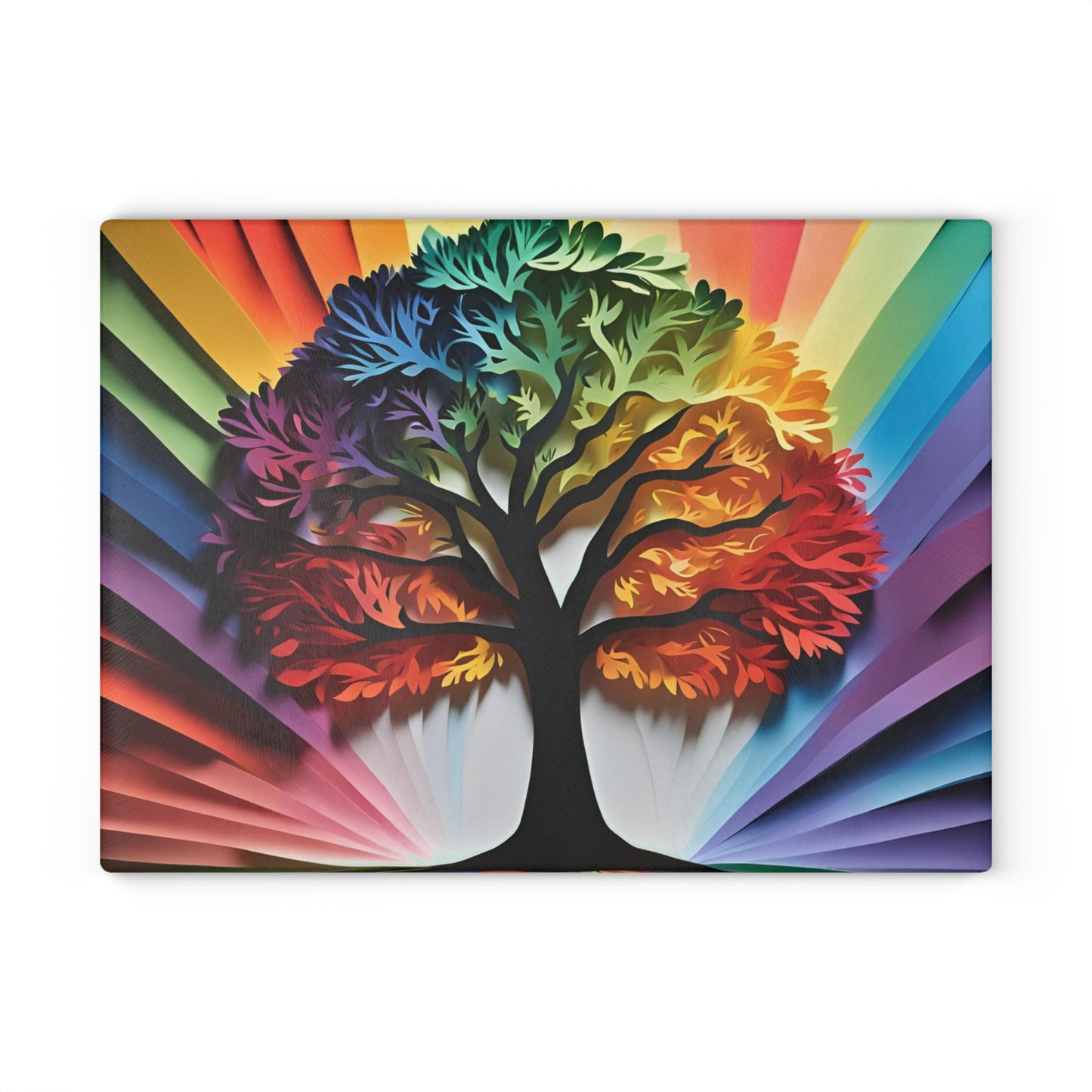 Vibrant Tree Glass Cutting Board, Colorful Kitchen Decor, Unique Wedding Gift, Housewarming Essential, Eco-Friendly Home Item