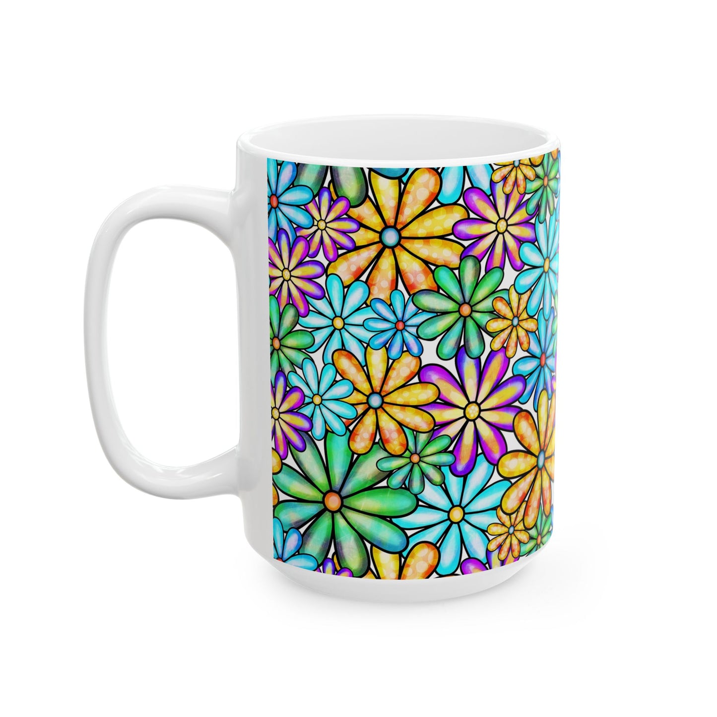 Colorful Flower Ceramic Mug, Vibrant Floral Coffee Cup,Tea Drinkers