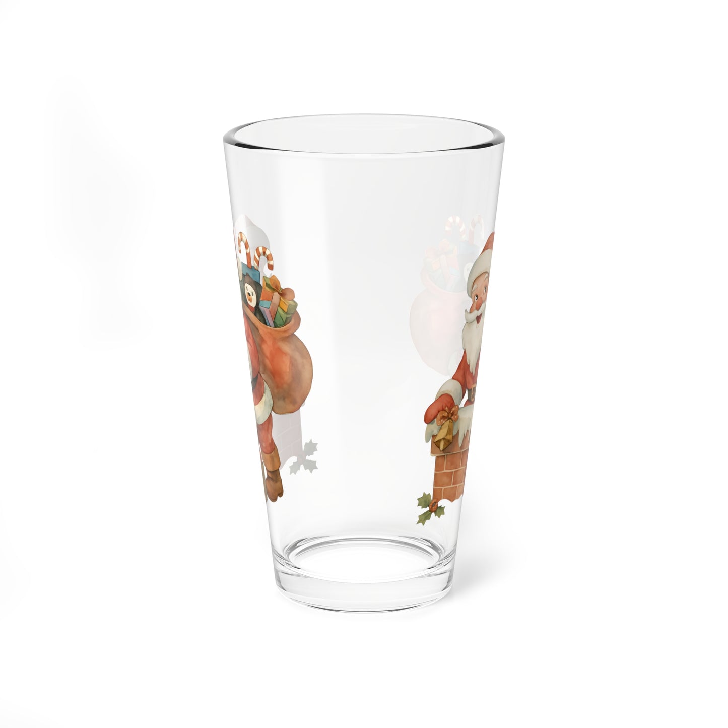 Festive Santa Mixing Glass, 16oz Holiday Cocktail Glass, Christmas Party Drinkware, Seasonal Gift for Bartenders, Cheerful Home Decor