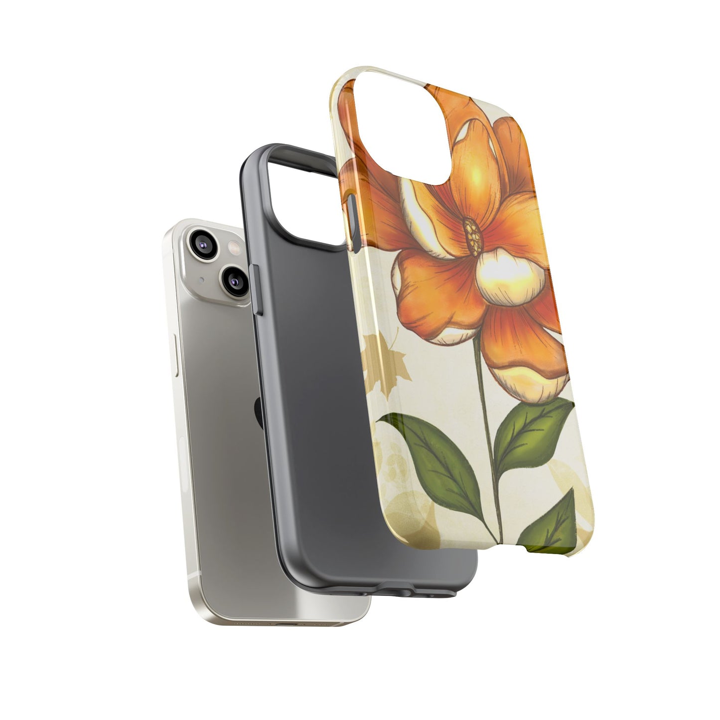 Floral Phone Case with Orange Flower Design, Tough Phone Cover, Floral Gift, Stylish Tech Accessory, Nature Lovers, Spring Vibes