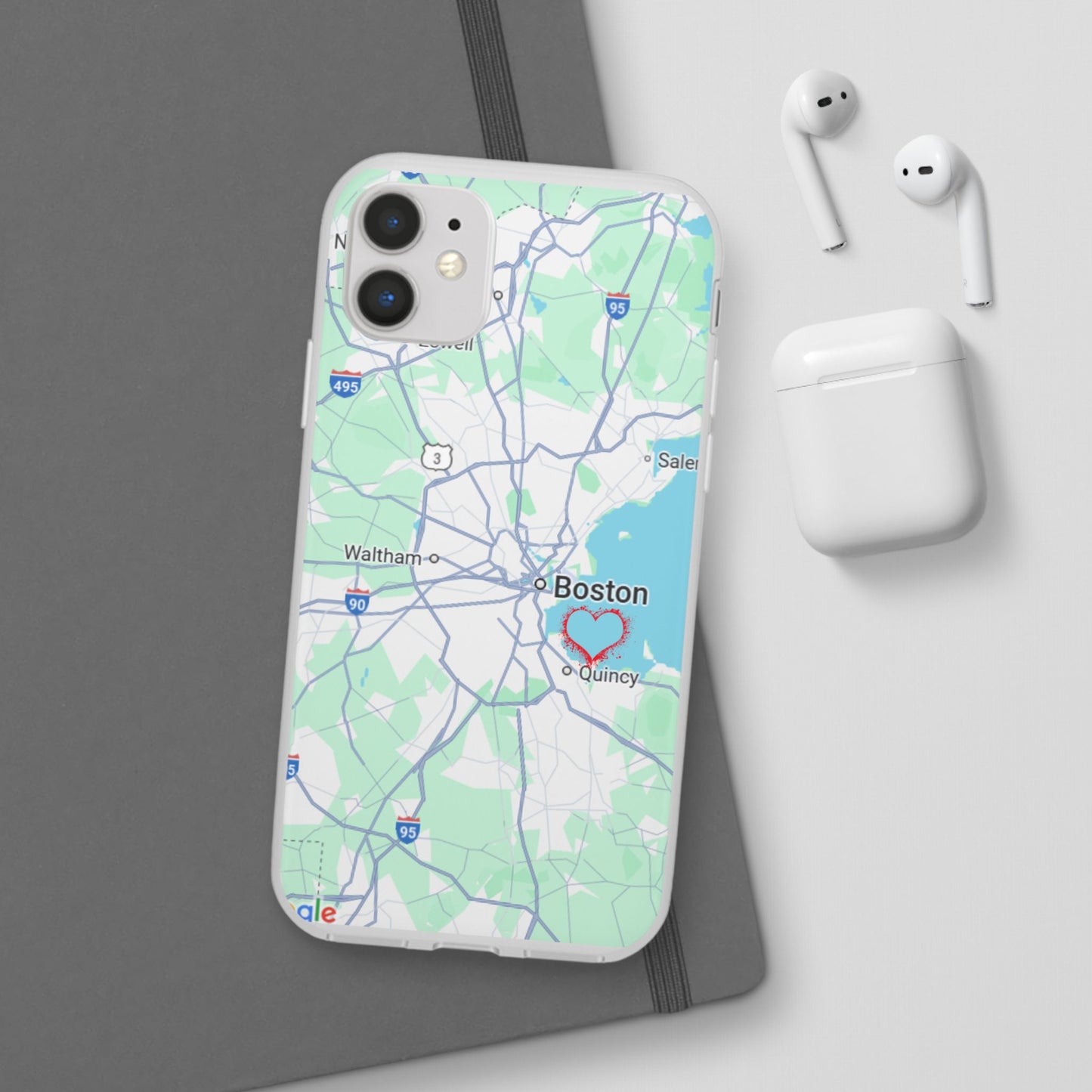 Boston Map Flexi Case for iPhone, Custom Location Phone Case, Unique Gift, Boston Heart Design, Travel Lover Accessory