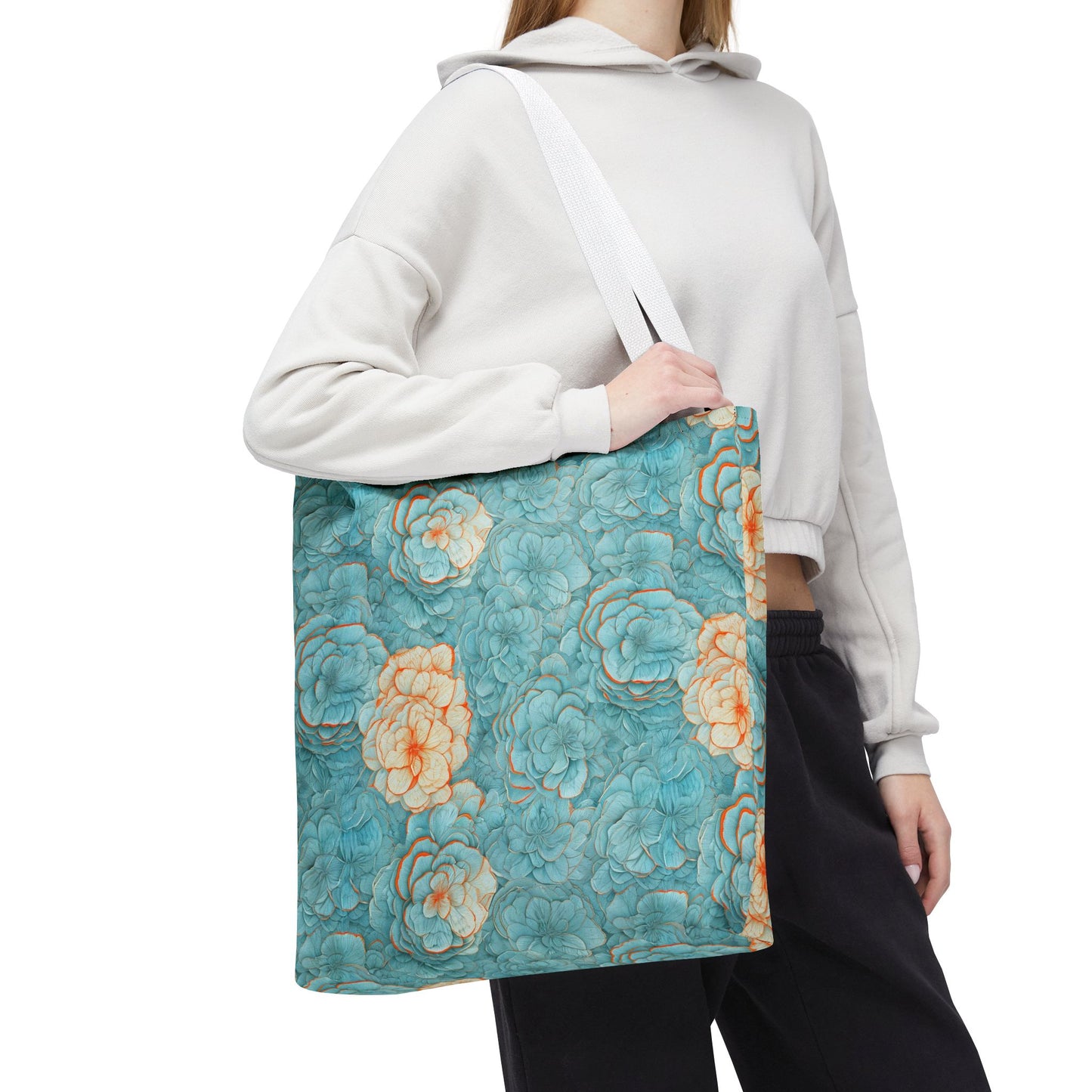 Floral Watercolor Tote Bag — Teal Succulent Pattern