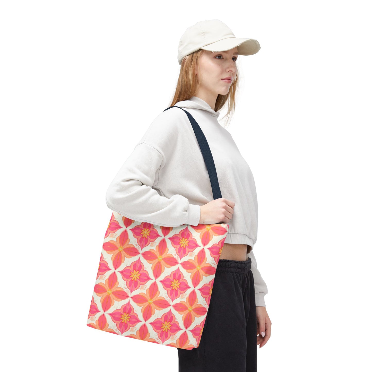 Pink Floral Geometric Tote Bag — All-Over Print Reusable Shopper
