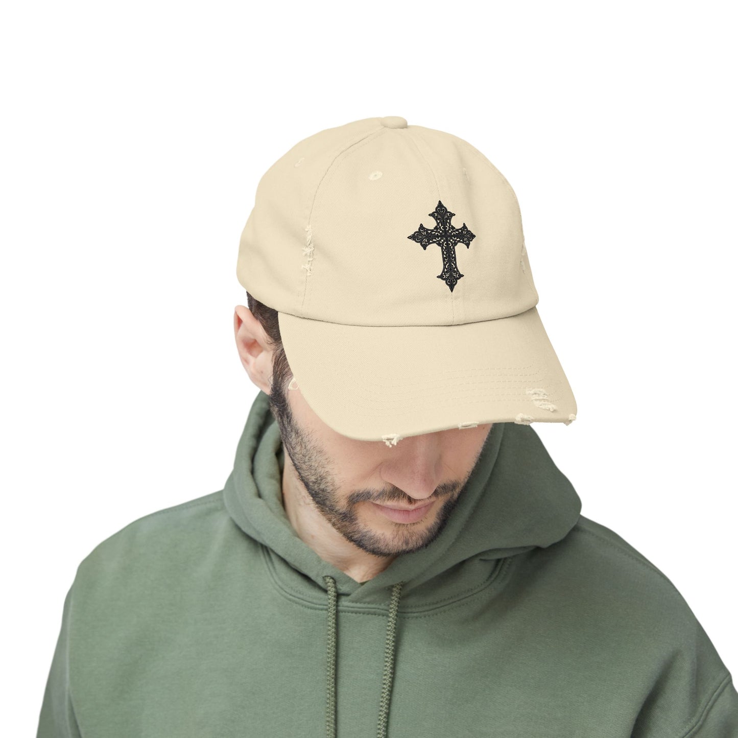 Cool Distressed Cap for Trendy Looks, Vintage Hat, Adjustable Cap, Cross Design, Casual Accessories