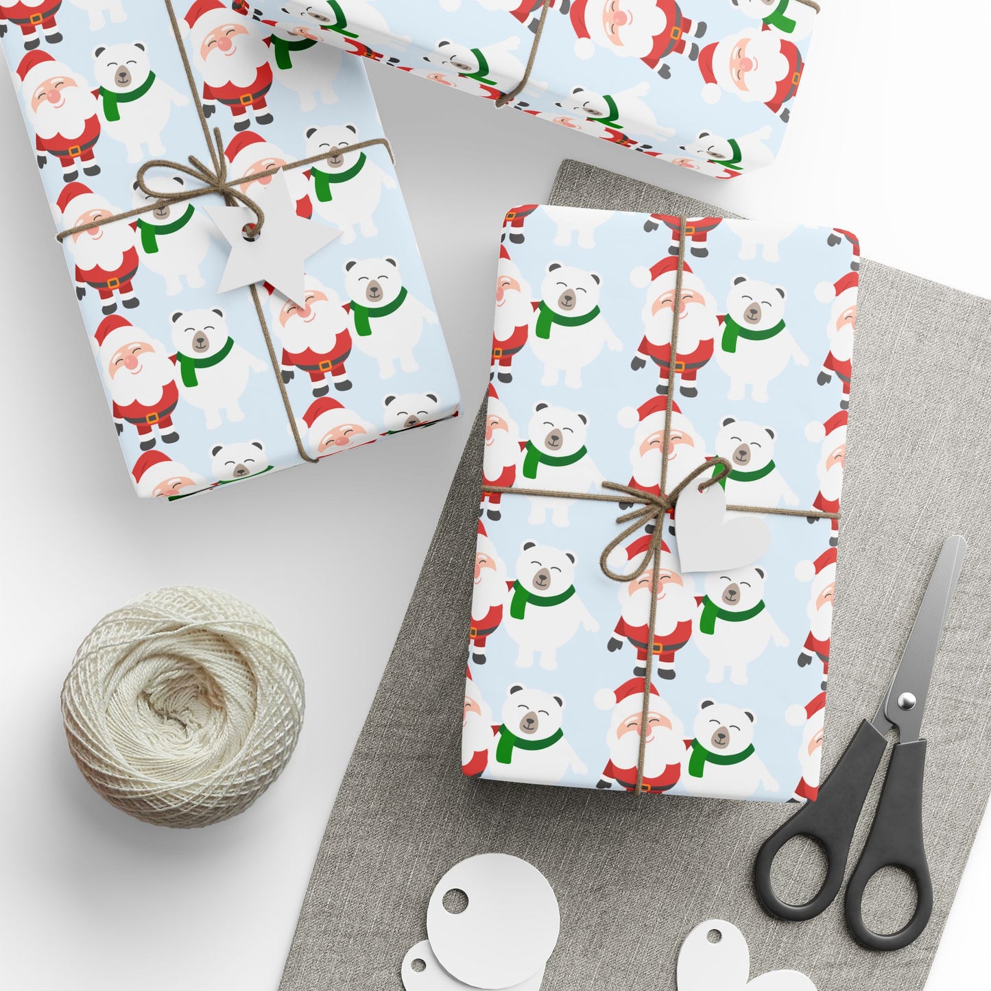 Wrapping Paper — Cute Santa & Polar Bear Holiday Gift Wrap (Festive Blue Roll)