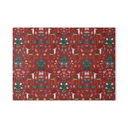 Christmas Reindeer Glass Cutting Board — Festive Holiday Kitchen Decor