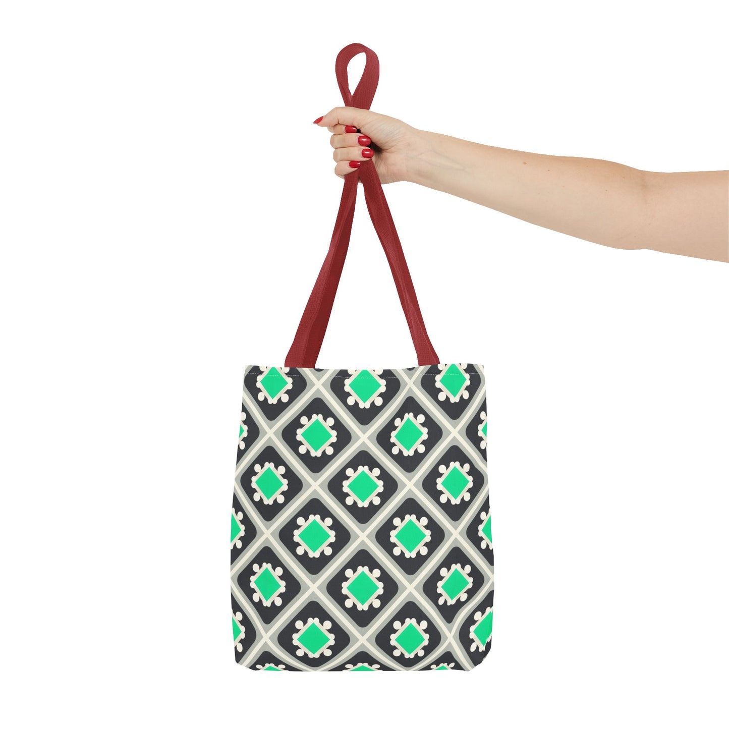 Geometric Mint Tile Tote Bag — Patterned All-Over-Print Shopper