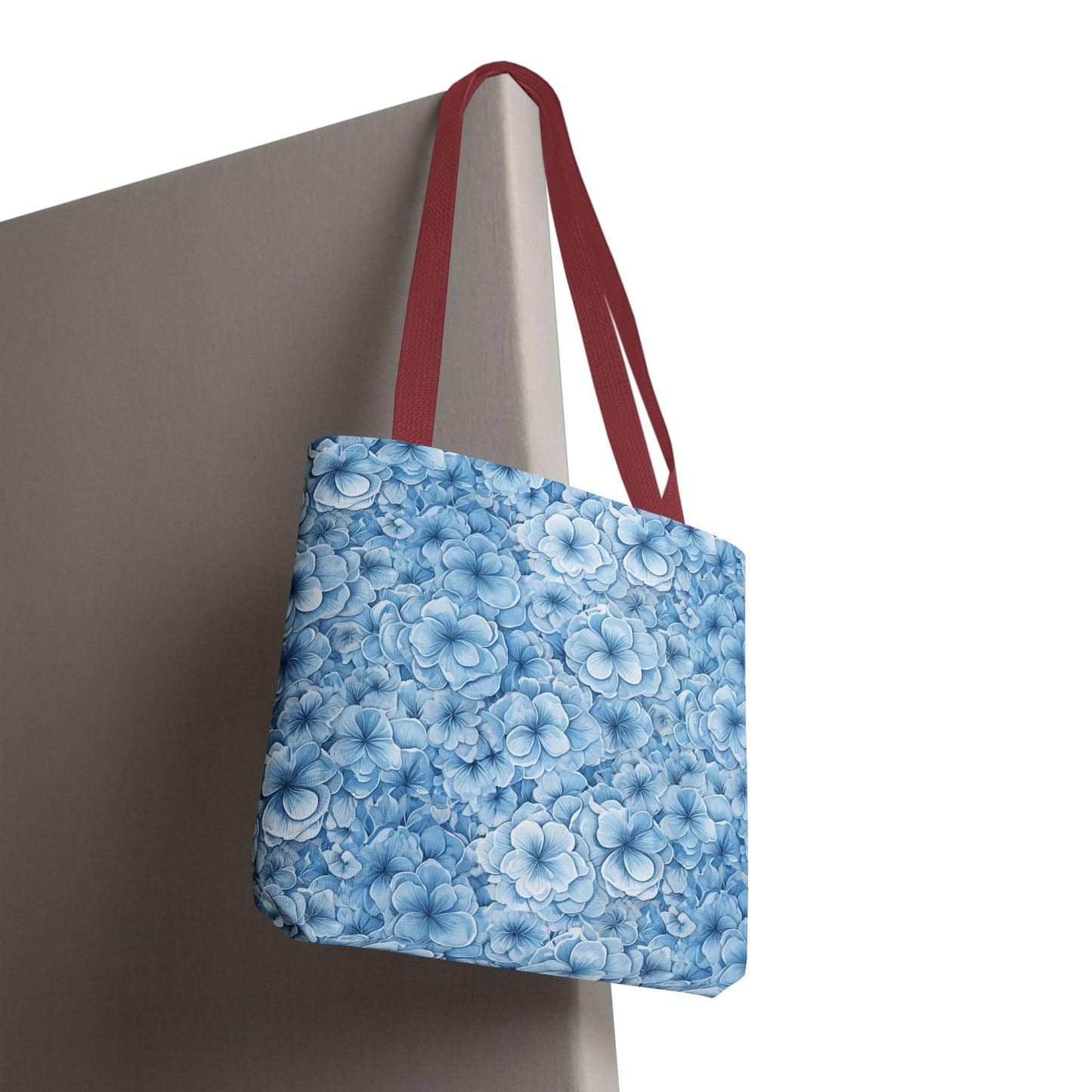 Blue Watercolor Floral Tote Bag — Reusable Flower Pattern Shopper