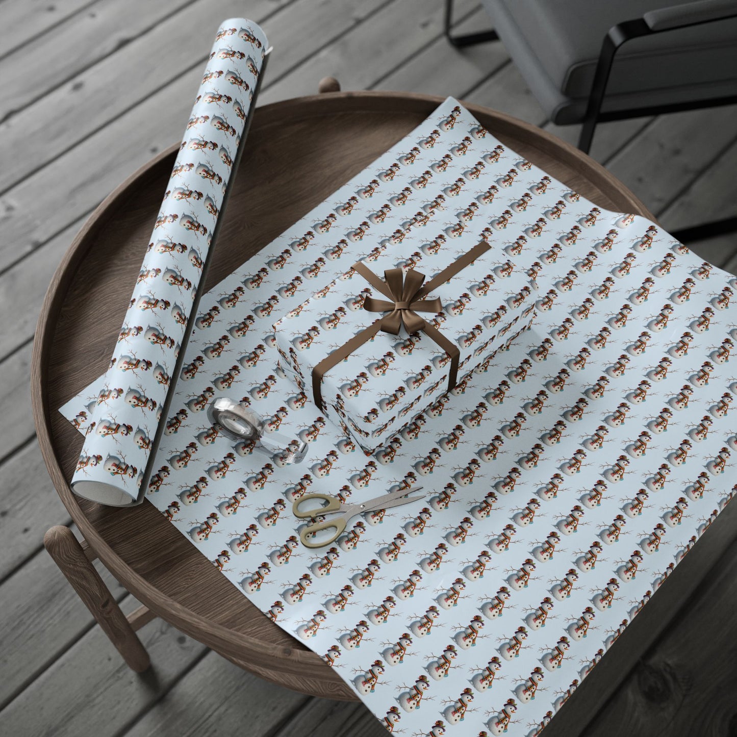 Snowman Pattern Wrapping Paper Roll — Festive Holiday Gift Wrap