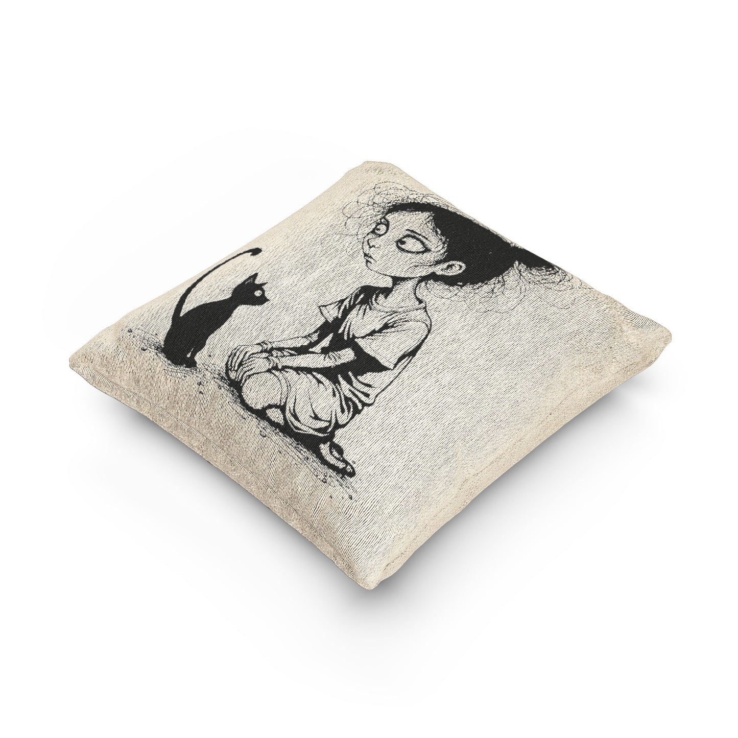 Whimsical Cat Lover's Woven Pillow, Cozy Home Decor, Cute Animal Accent, Cat Lover Gift, Couch Cushion, Bohemian Style Pillow