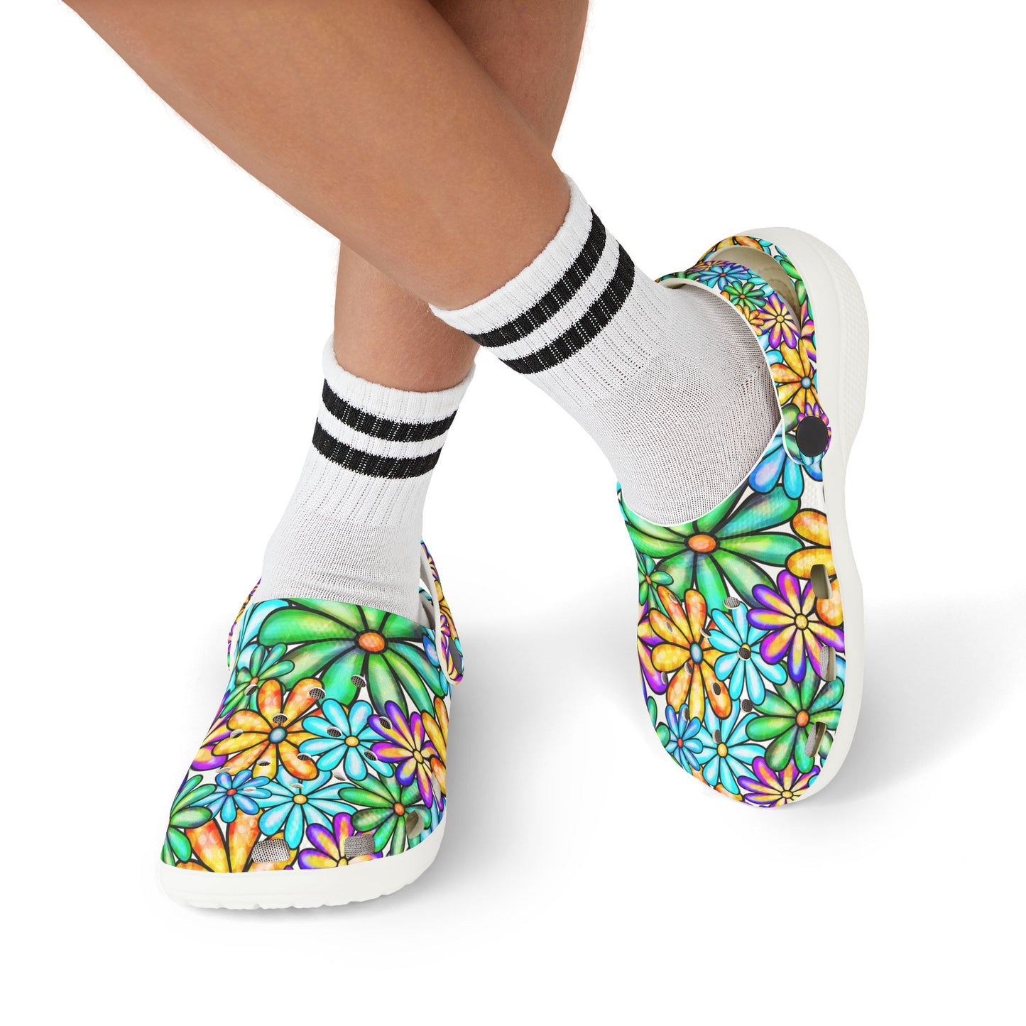 Colorful Floral Kid's EVA Foam Clogs, Fun Summer Shoes, Playful Garden Footwear, Kids' Comfort Sandals, Vibrant Outdoor Footwear