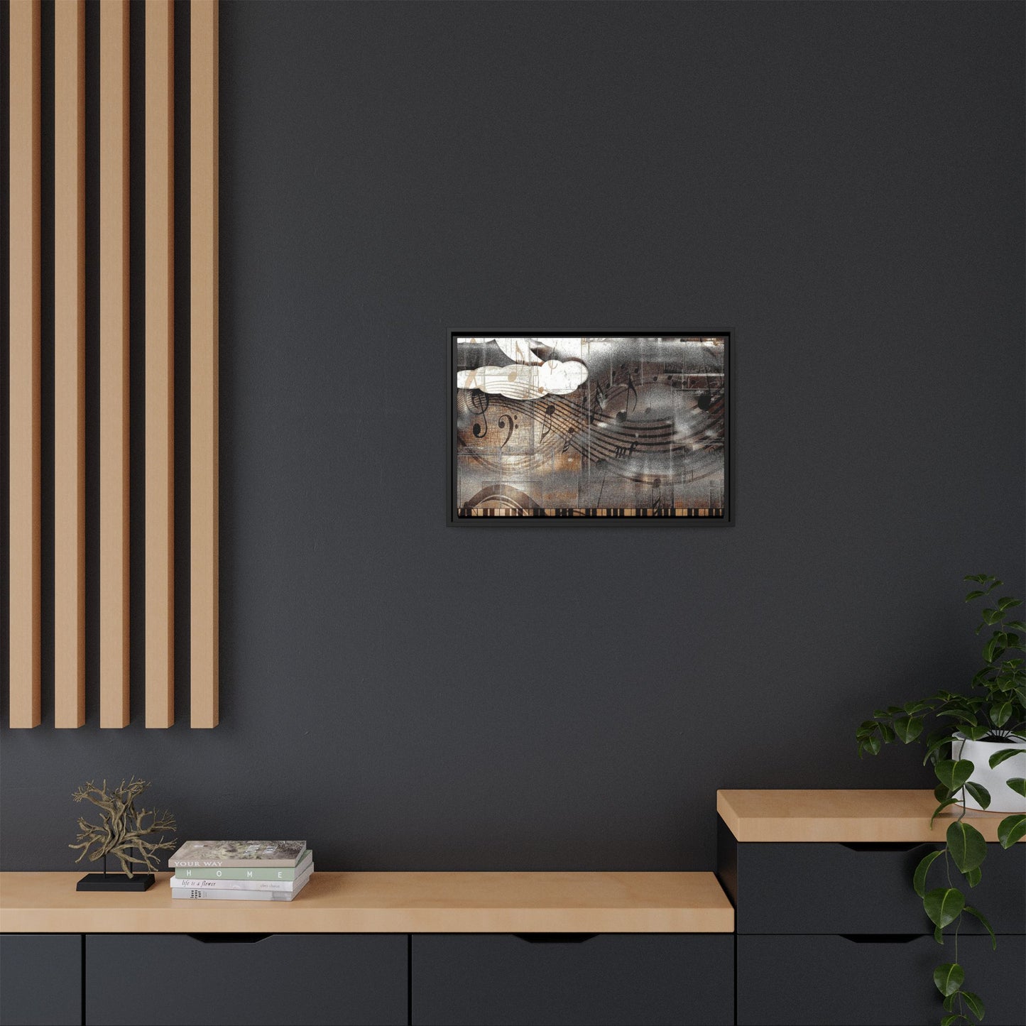 Framed Music Notes Canvas Print — Abstract Vintage Piano & Sheet Music Wall Art