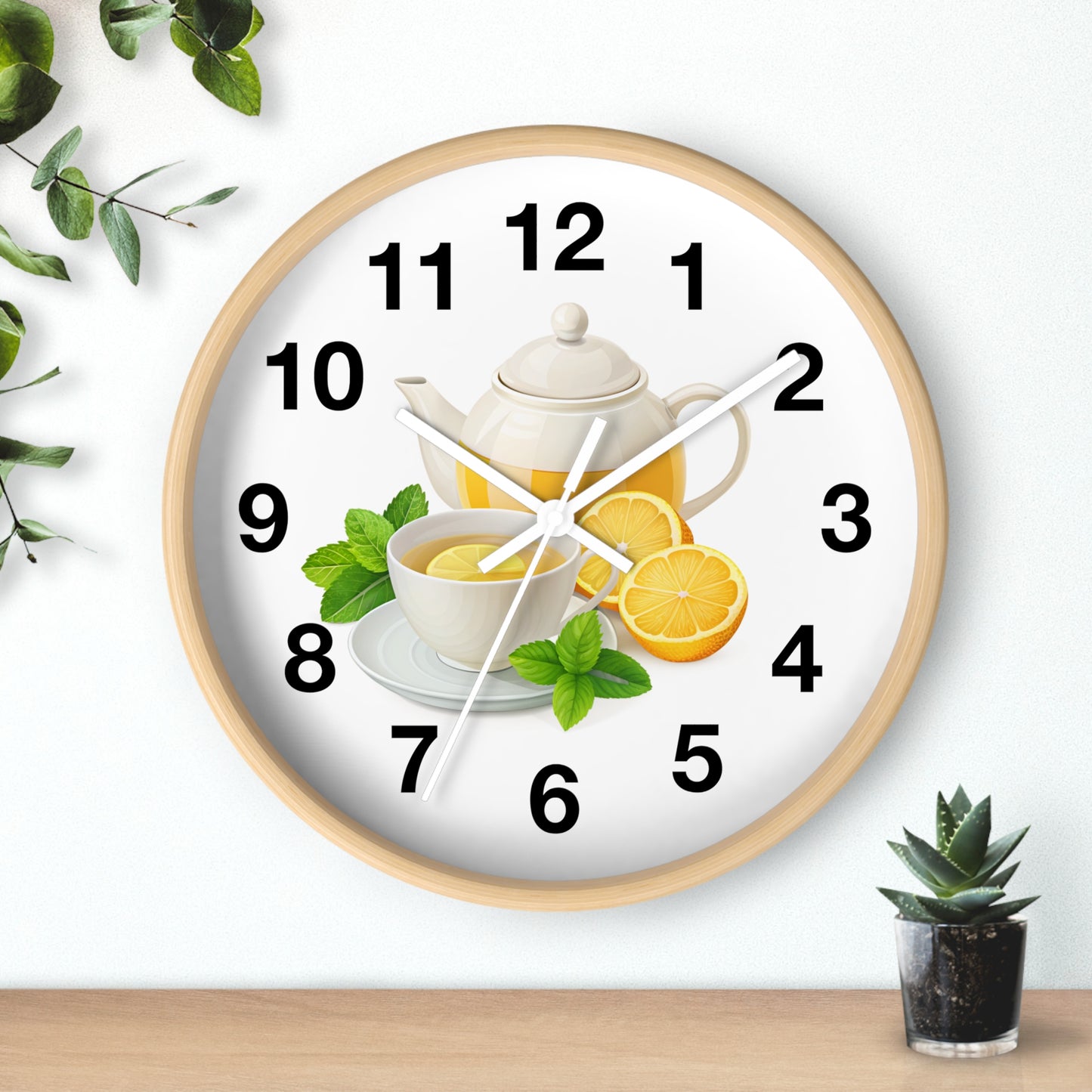 Charming Teatime Wall Clock, Kitchen Decor, Tea Lover Gift, Rustic Clock, Home Office Accessory, Lemon Tea Stationery