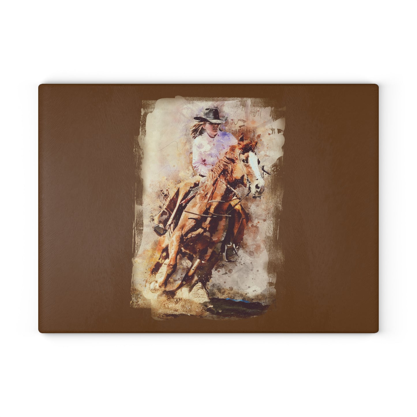 Rustic Horseback Riding Glass Cutting Board
