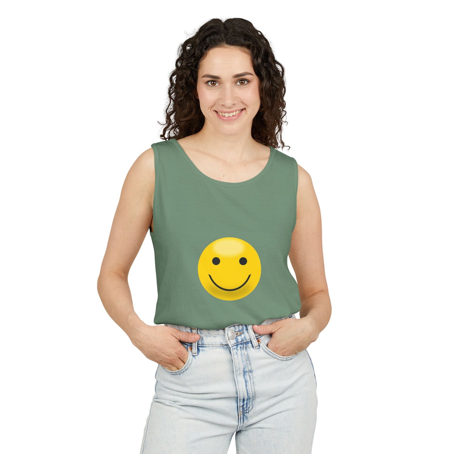 Smiley Face Tank Top, Summer Shirt, Casual Wear, Beach Outing, Gift for Friends, Positive Vibes Apparel