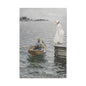 Seaside Stroll Canvas Print — Vintage Woman & Rowboat Matte Stretched Art 1.25"