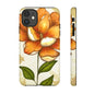 Floral Phone Case with Orange Flower Design, Tough Phone Cover, Floral Gift, Stylish Tech Accessory, Nature Lovers, Spring Vibes