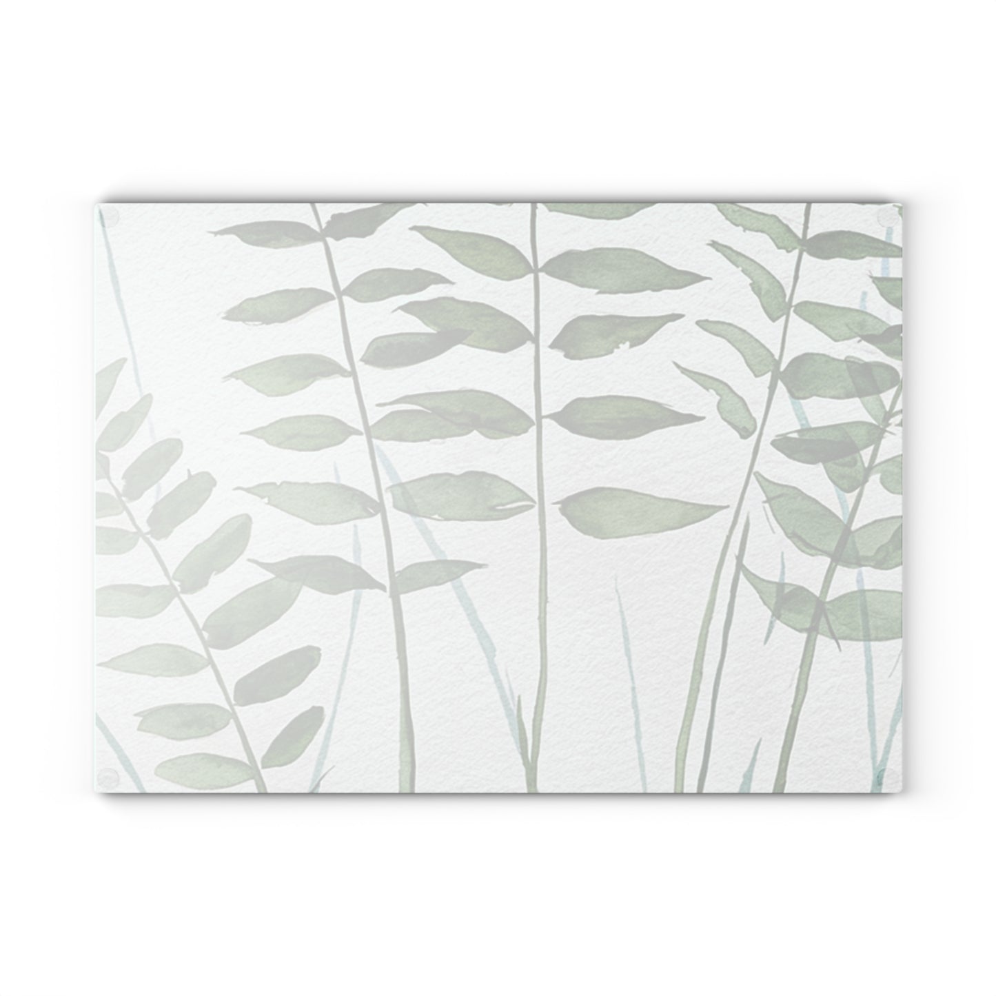 Glass Cutting Board - Green Watercolor Ferns Kitchen Prep Board