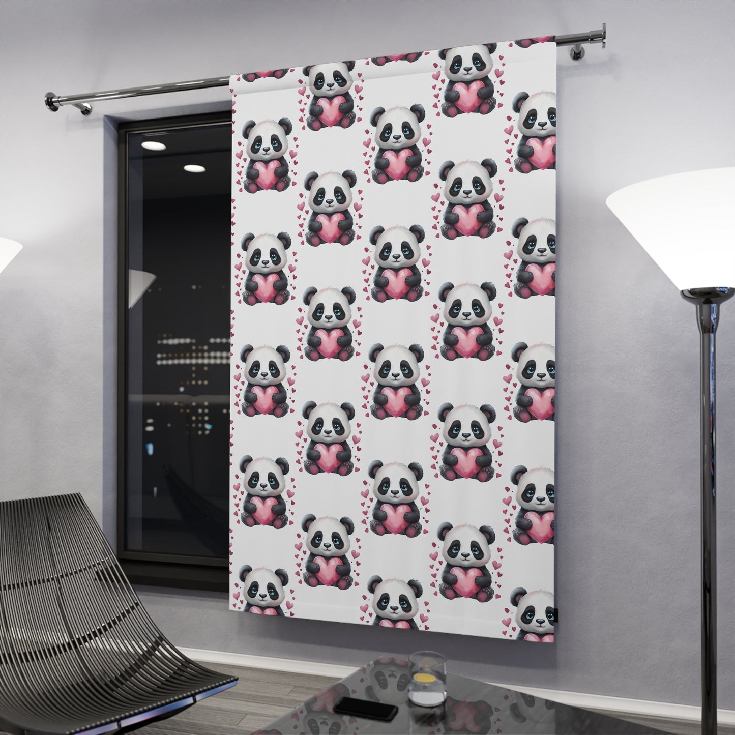 Cute Panda Love Window Curtains, Adorable Home Décor for Animal Lovers, Perfect for Kids' Rooms, Valentine's Day, Nursery