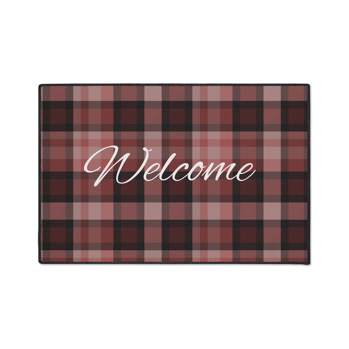 Welcome Plaid Heavy-Duty Floor Mat — Red Buffalo Check Doormat