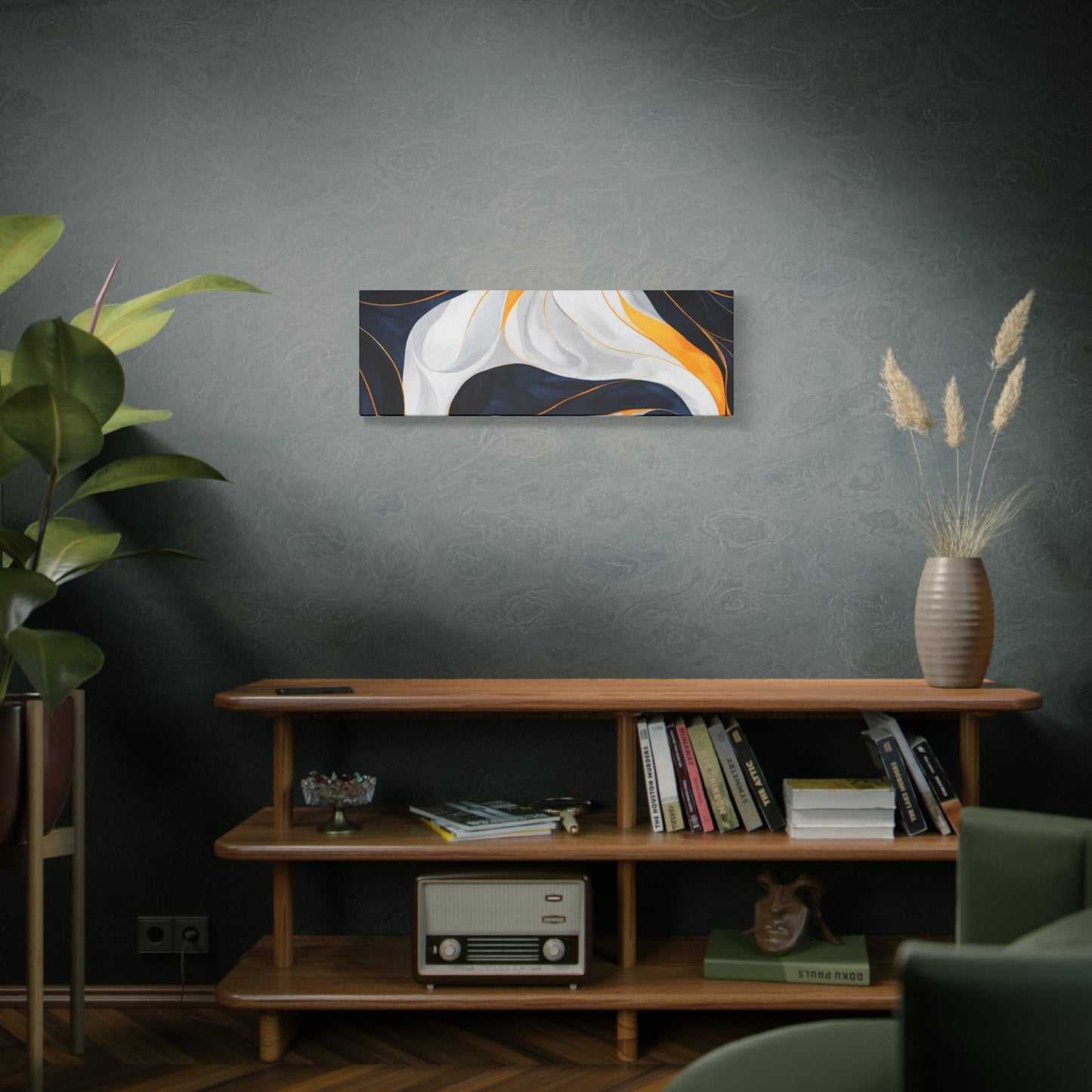Abstract Navy & Gold Swirl Matte Canvas Wall Art