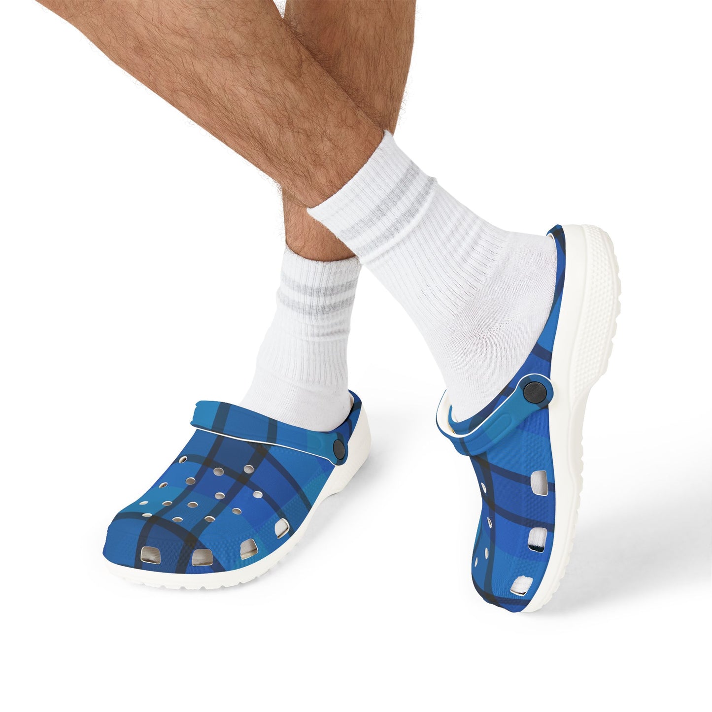 Blue Plaid EVA Foam Clogs — Lightweight Waterproof Garden Shoes