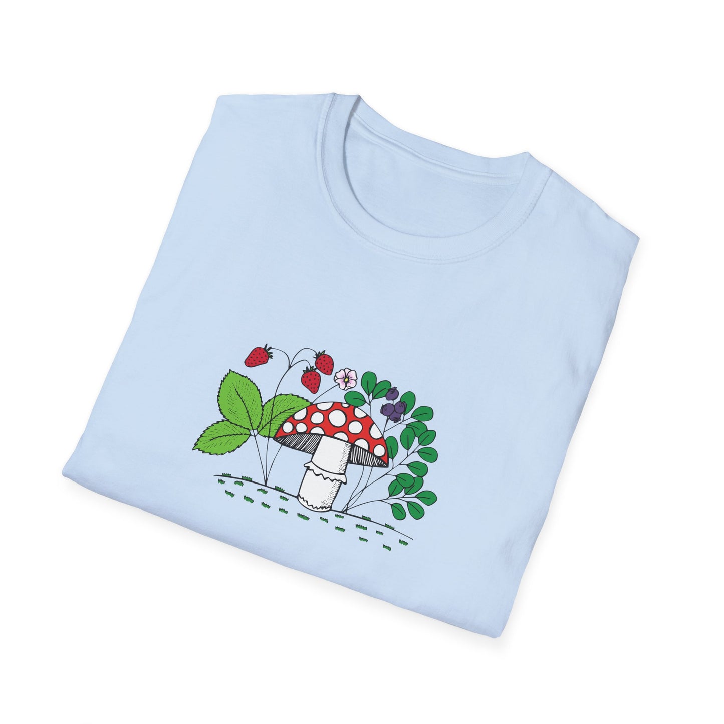 Whimsical Mushroom T-Shirt for Nature Lovers, Casual Tees, Gift for Gardeners, Unisex Softstyle Shirt, Eco-Friendly Apparel