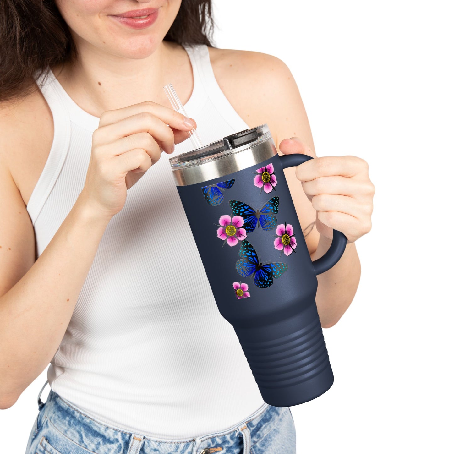 Floral Butterfly Insulated Travel Mug, 40oz - Perfect for Nature Lovers, On-the-Go Coffee, Outdoor Adventures, Birthday Gift, [...]