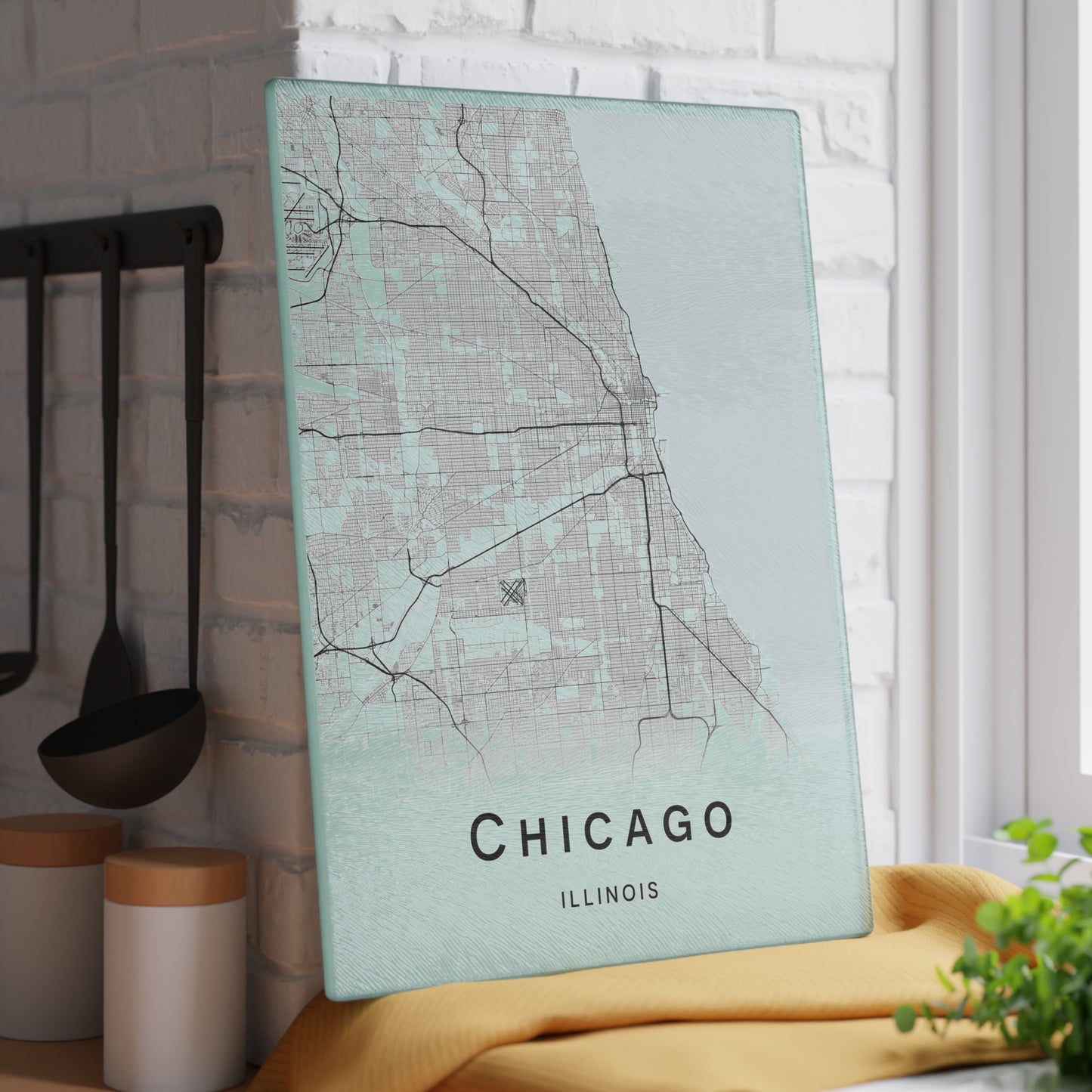 Chicago Map Glass Cutting Board – Modern Mint City Map Kitchen Board