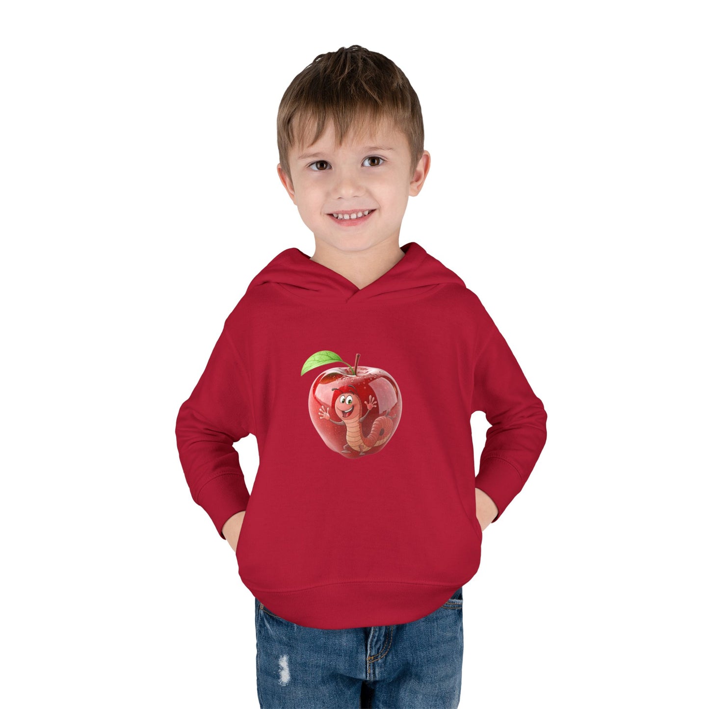 Cute Apple Toddler Pullover Fleece Hoodie - Cozy, Fun, Playful Kidswear, Perfect Gift for Birthdays, Play Dates, or Fall Outings