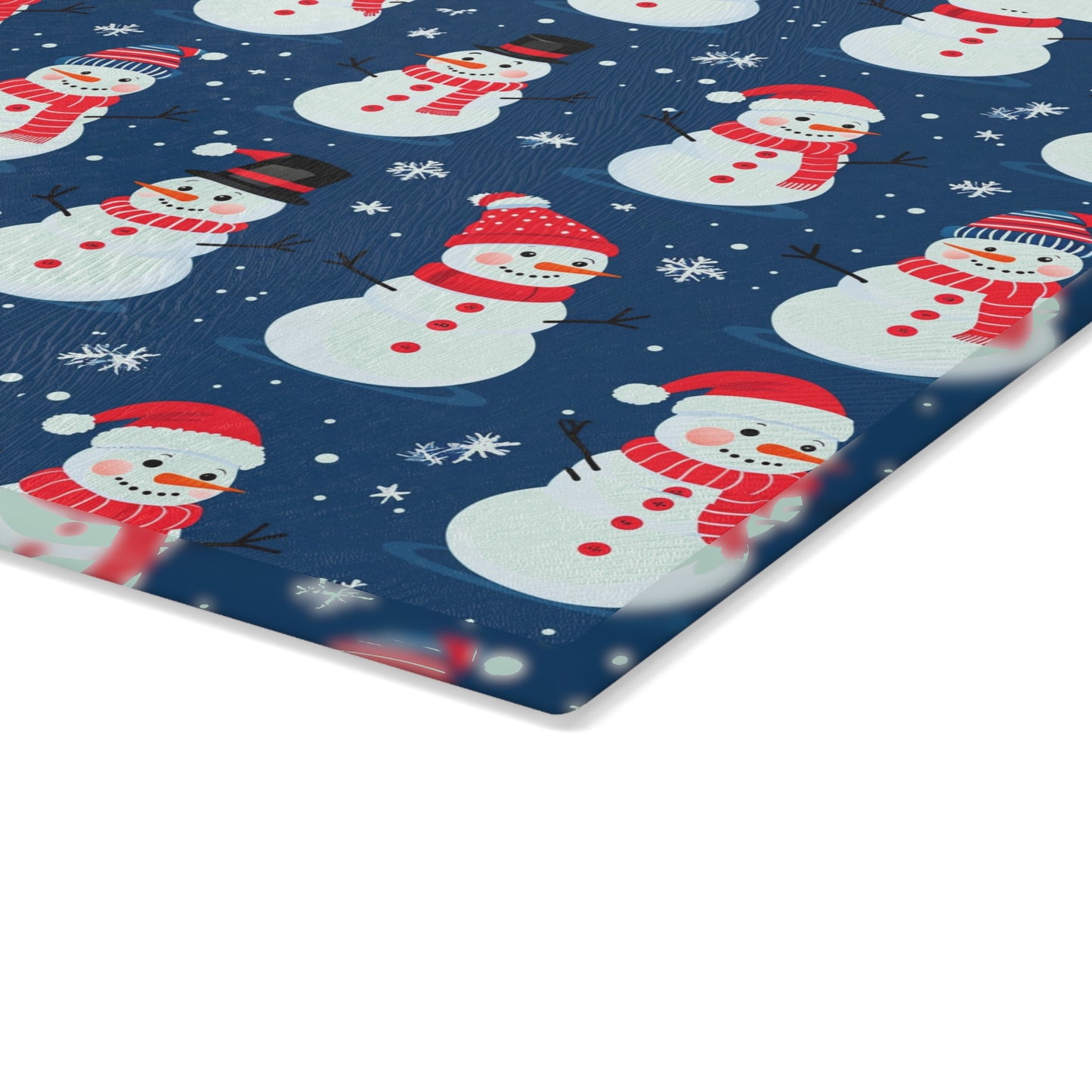 Snowman Pattern Glass Cutting Board — Festive Holiday Kitchen Decor