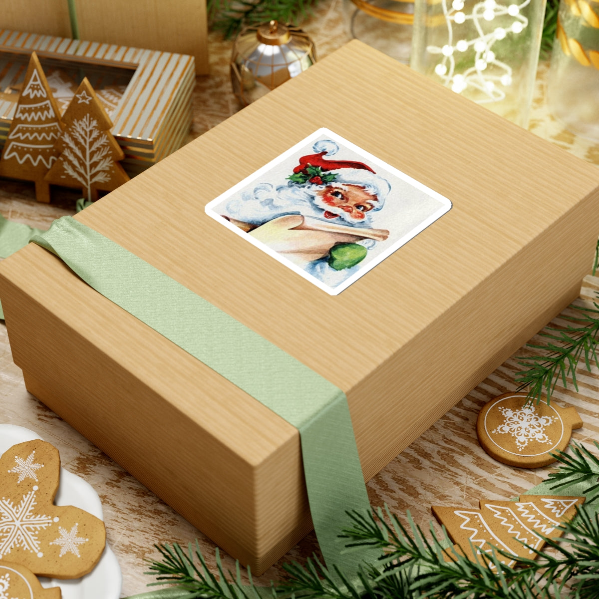 Vintage Santa Sticker — Retro Christmas Kiss-Cut Decal