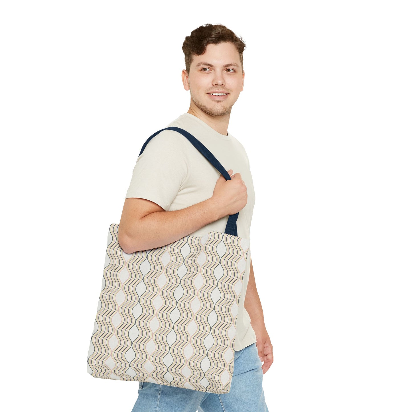 Waves Pattern Tote Bag, Boho Chic Handbag, Everyday Carry, Beach Bag, Gift for Her, Eco-Friendly Style