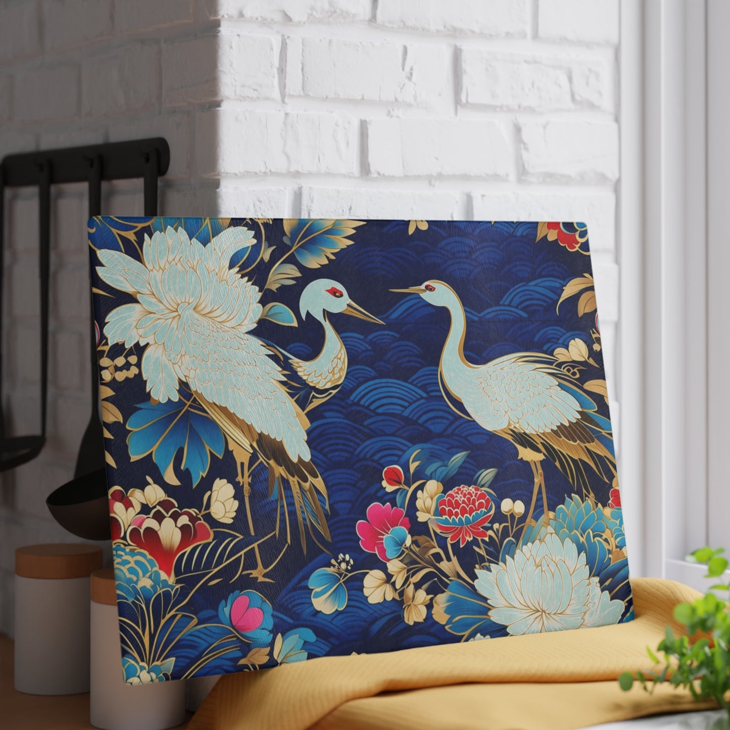 Elegant Asian Crane Glass Cutting Board - Perfect for Gifts and Home Decor