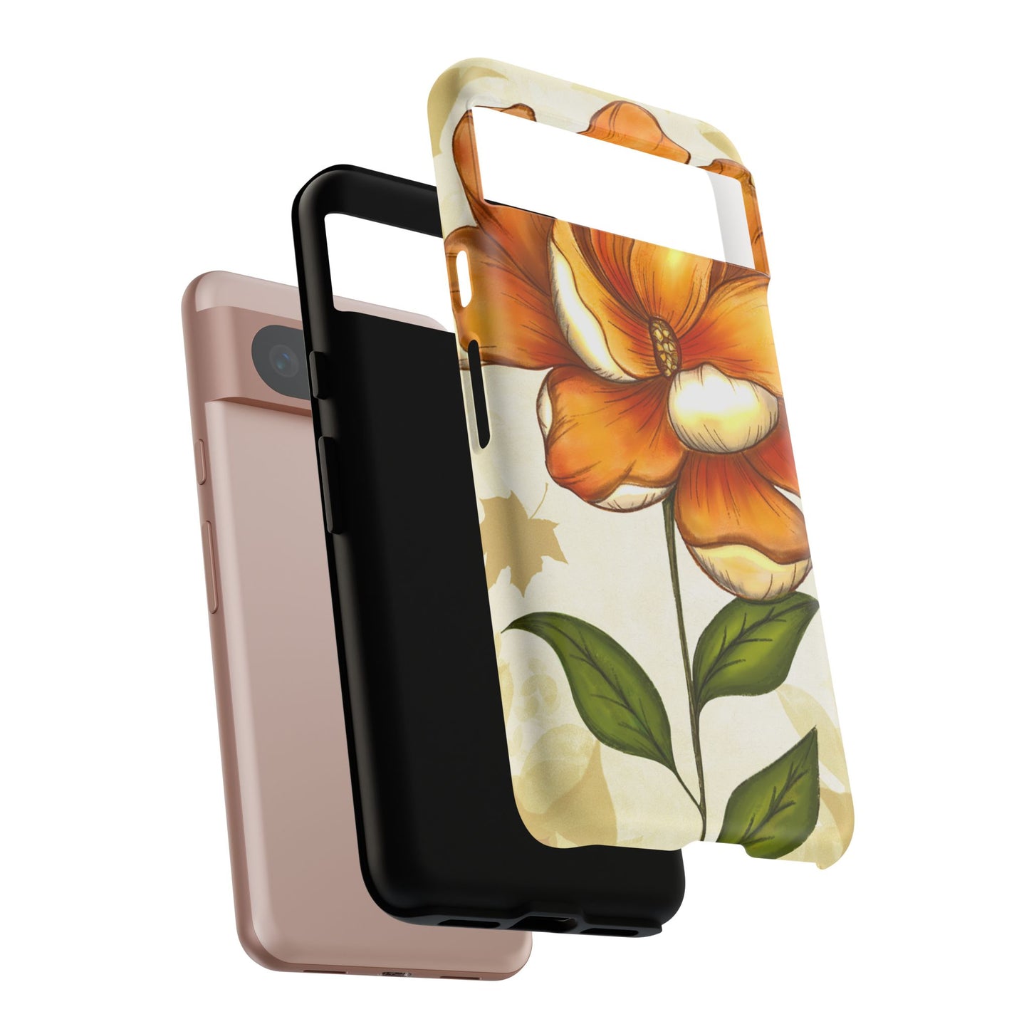 Floral Phone Case with Orange Flower Design, Tough Phone Cover, Floral Gift, Stylish Tech Accessory, Nature Lovers, Spring Vibes