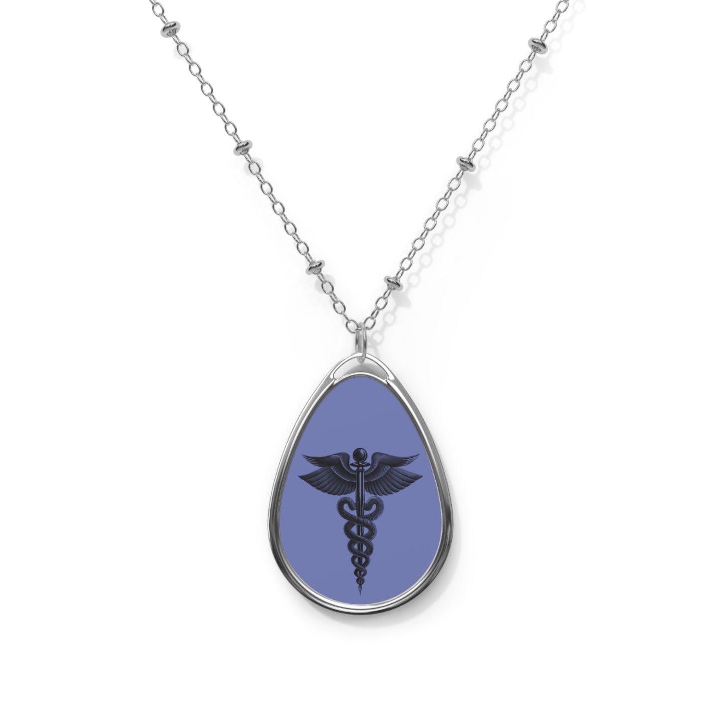 Medical Symbol Oval Necklace, Caduceus Jewelry, Healthcare Gift, Nurse Appreciation, Silver Pendant, Graduation Present