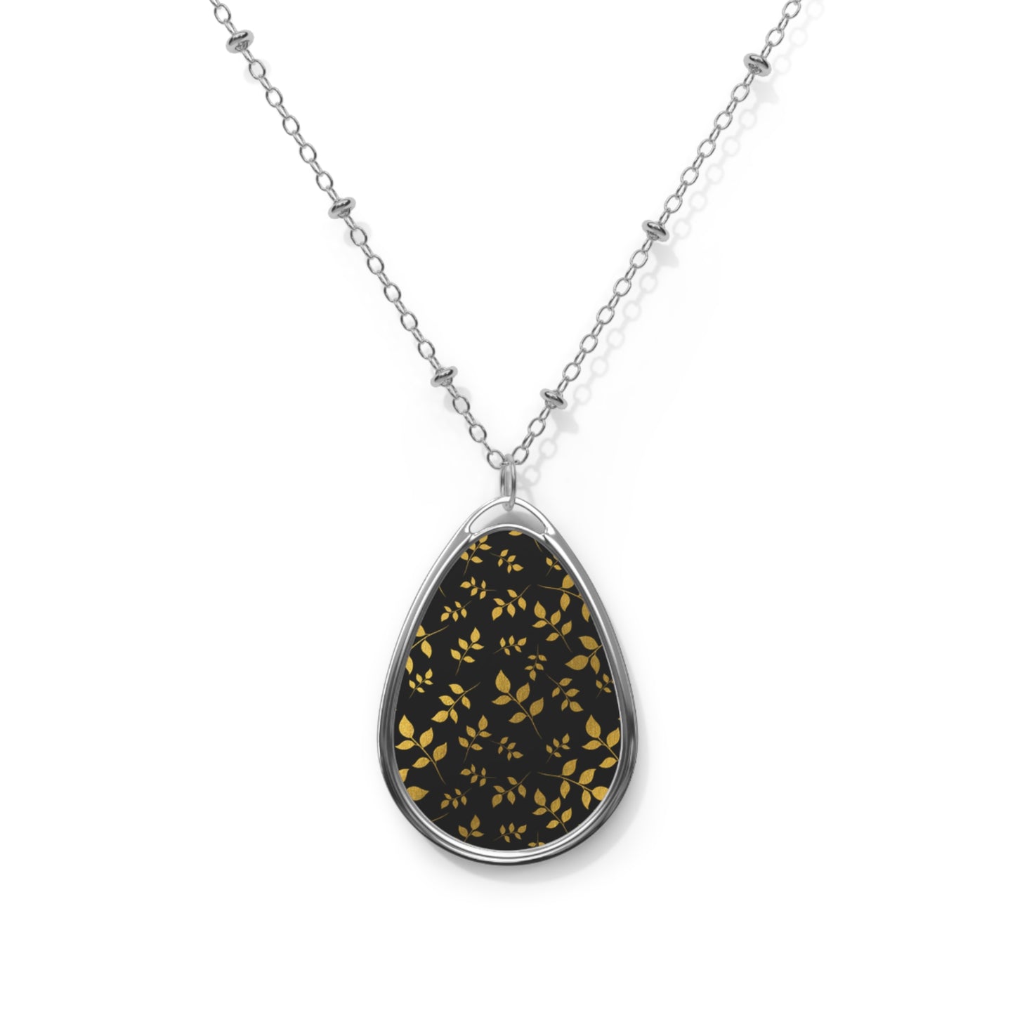Elegant Oval Necklace with Floral Design, Boho Jewelry, Gift for Her