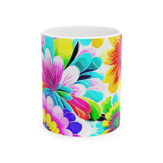 Vibrant Floral Ceramic Mug, Colorful Coffee Cup