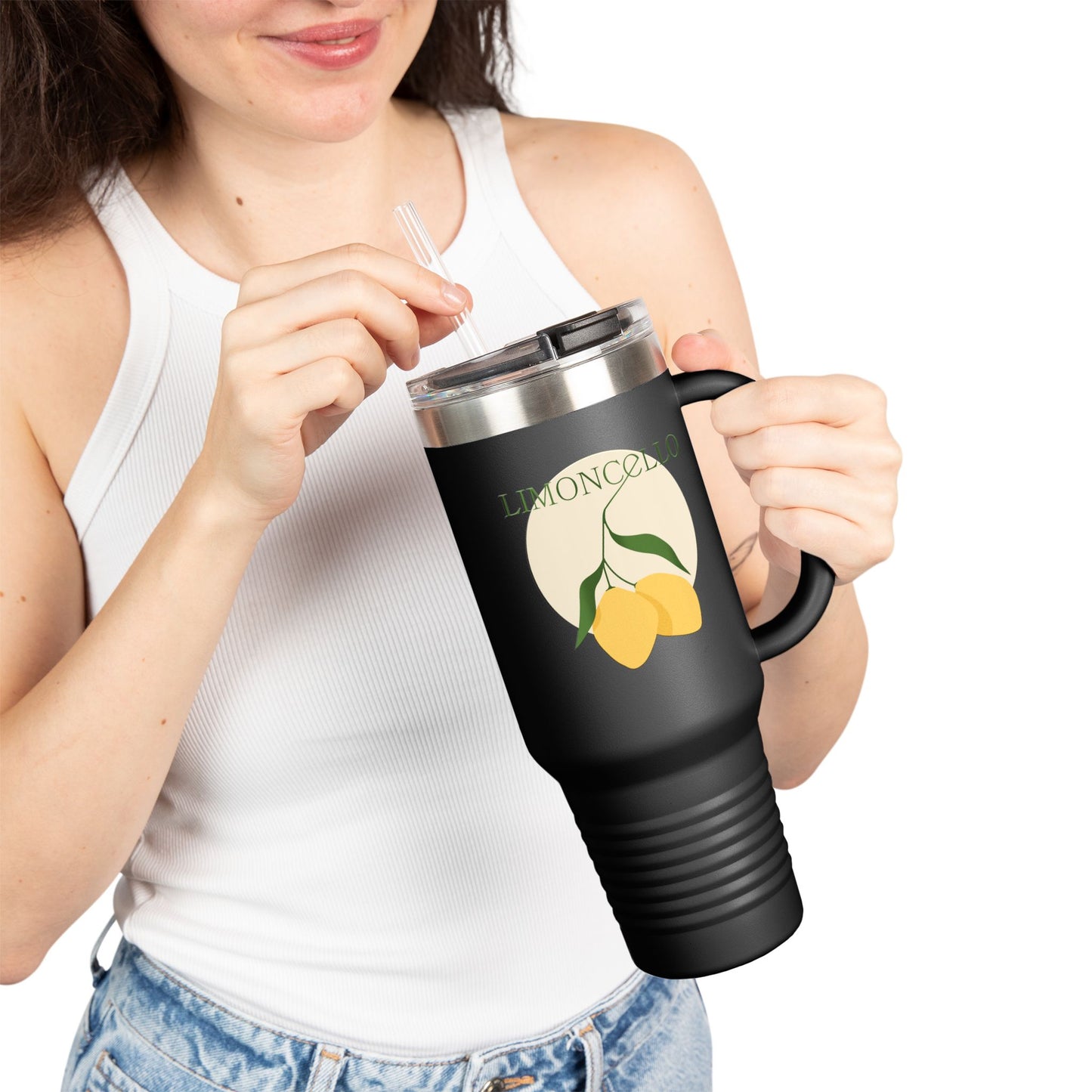 Limoncello Insulated Travel Mug, 40oz - Perfect for Road Trips, Summer Picnics, Camping, and Gift Ideas, Travel Mug for Lemon Lovers