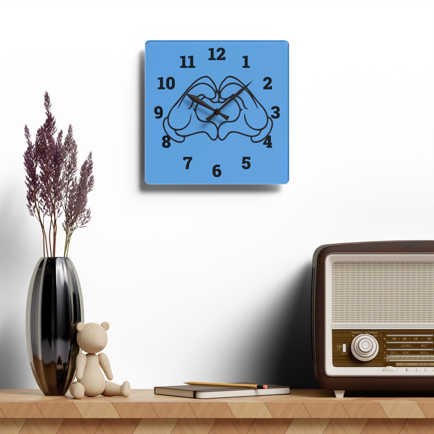 Heart Hands Acrylic Wall Clock - Modern Decor, Unique Gift, Home Office Wall