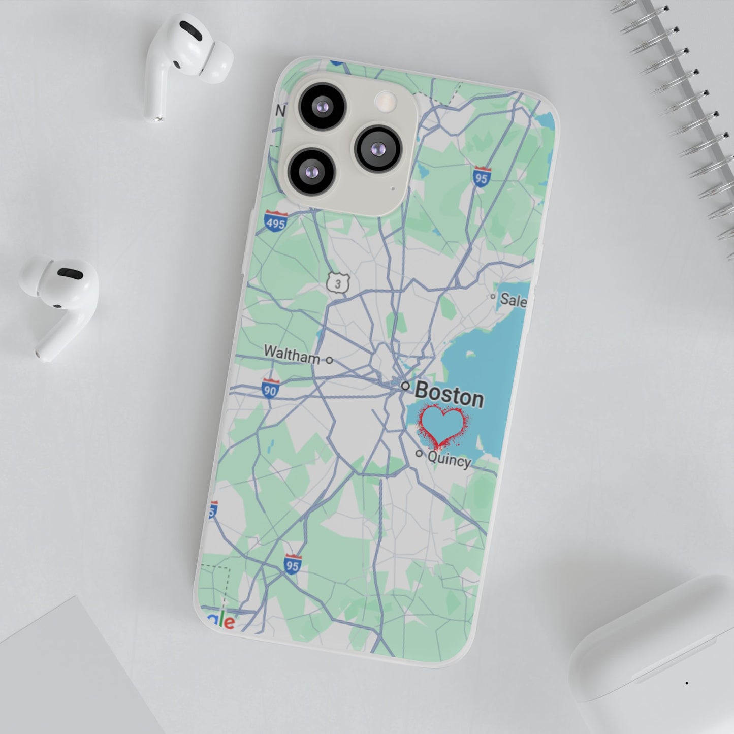 Boston Map Flexi Case for iPhone, Custom Location Phone Case, Unique Gift, Boston Heart Design, Travel Lover Accessory