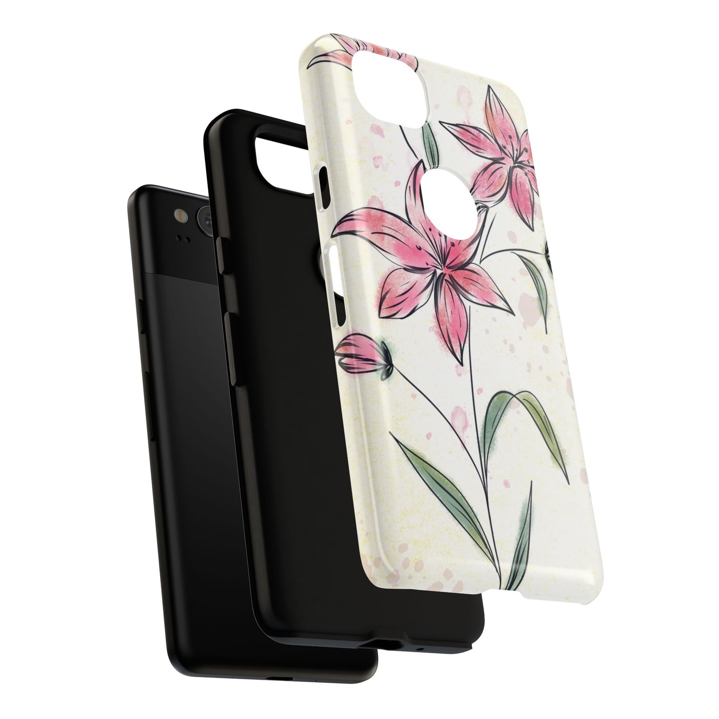 Floral Phone Case with Elegant Pink Lilies, Cute Floral Accessories, Phone Protection, Gift for Her, Stylish Cell Phone Cover