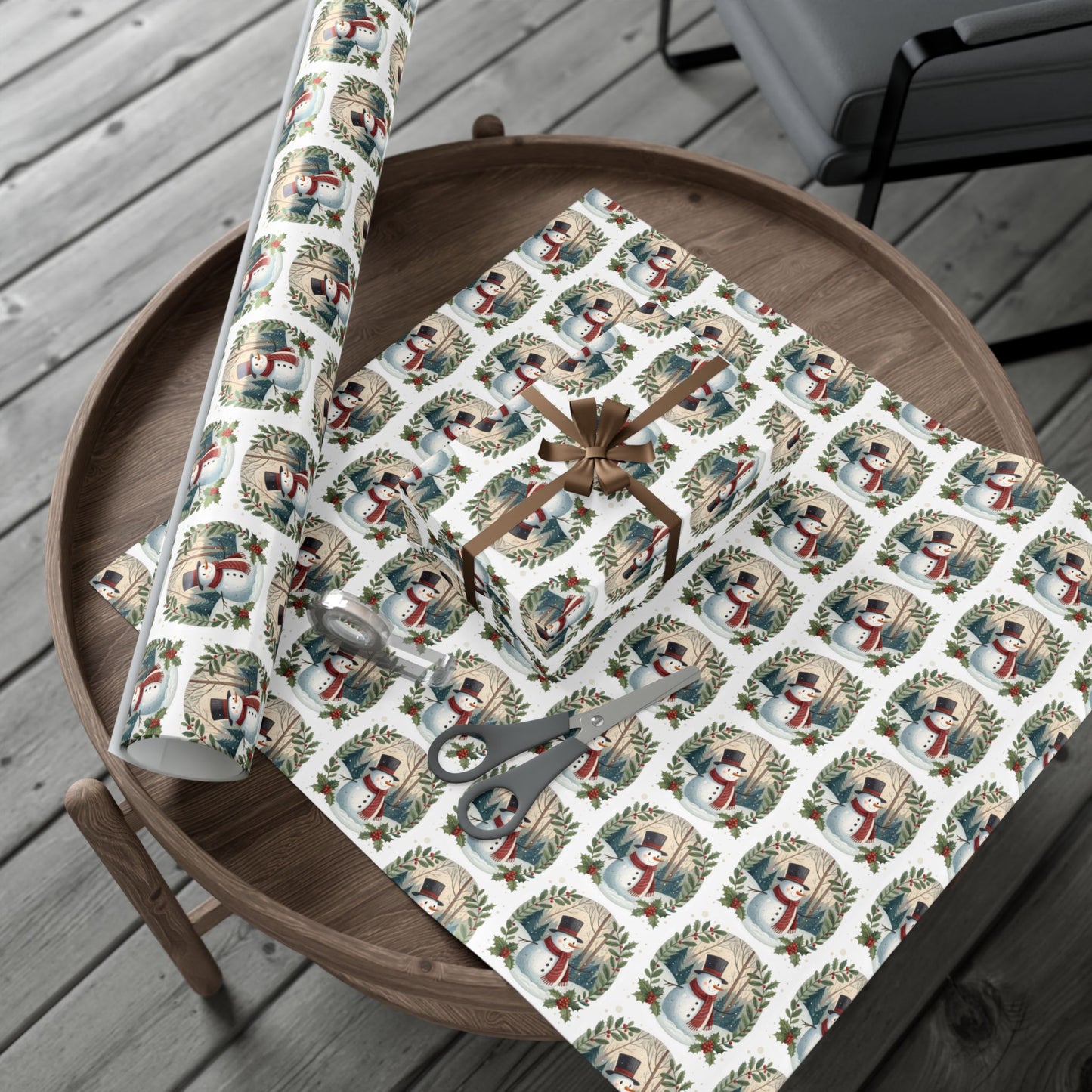 Gift Wrap Paper — Vintage Snowman Wreath Pattern (Holiday Wrapping Sheets)