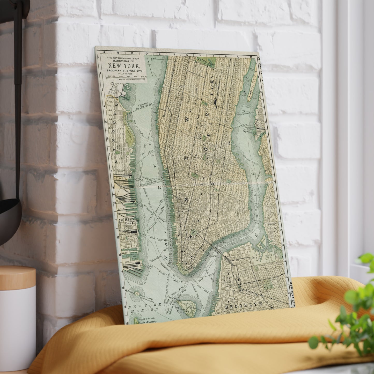 Vintage Map Glass Cutting Board — Antique New York City Map Kitchen Board
