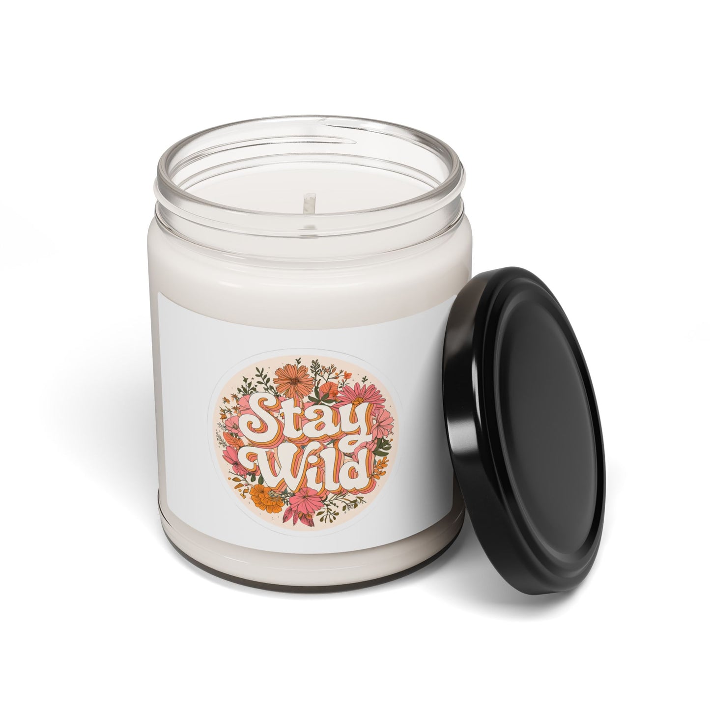 Stay Wild Soy Candle – 9oz Scented Jar Candle with Floral Retro Design