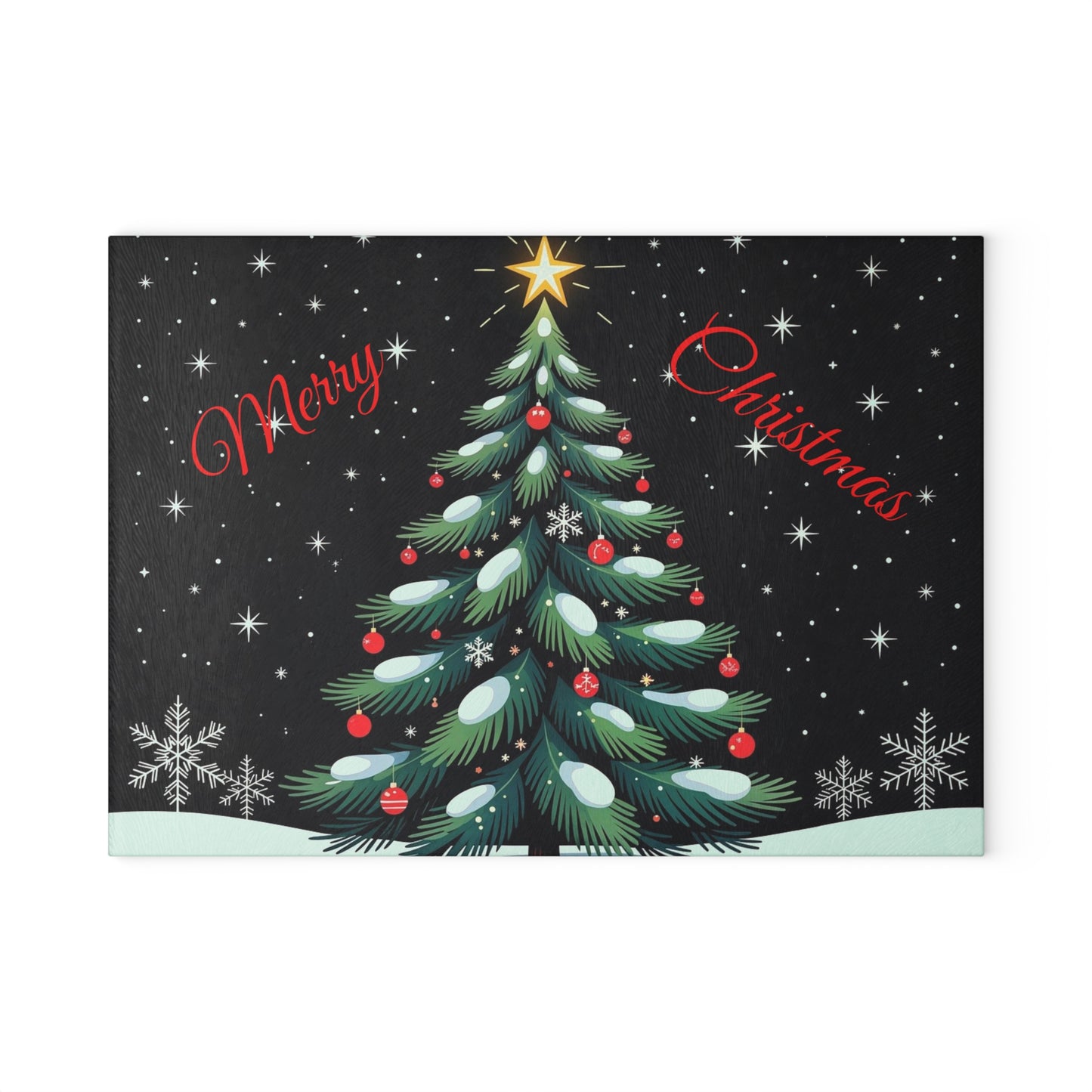 Christmas Tree Glass Cutting Board – "Merry Christmas" Festive Holiday Kitchen Decor