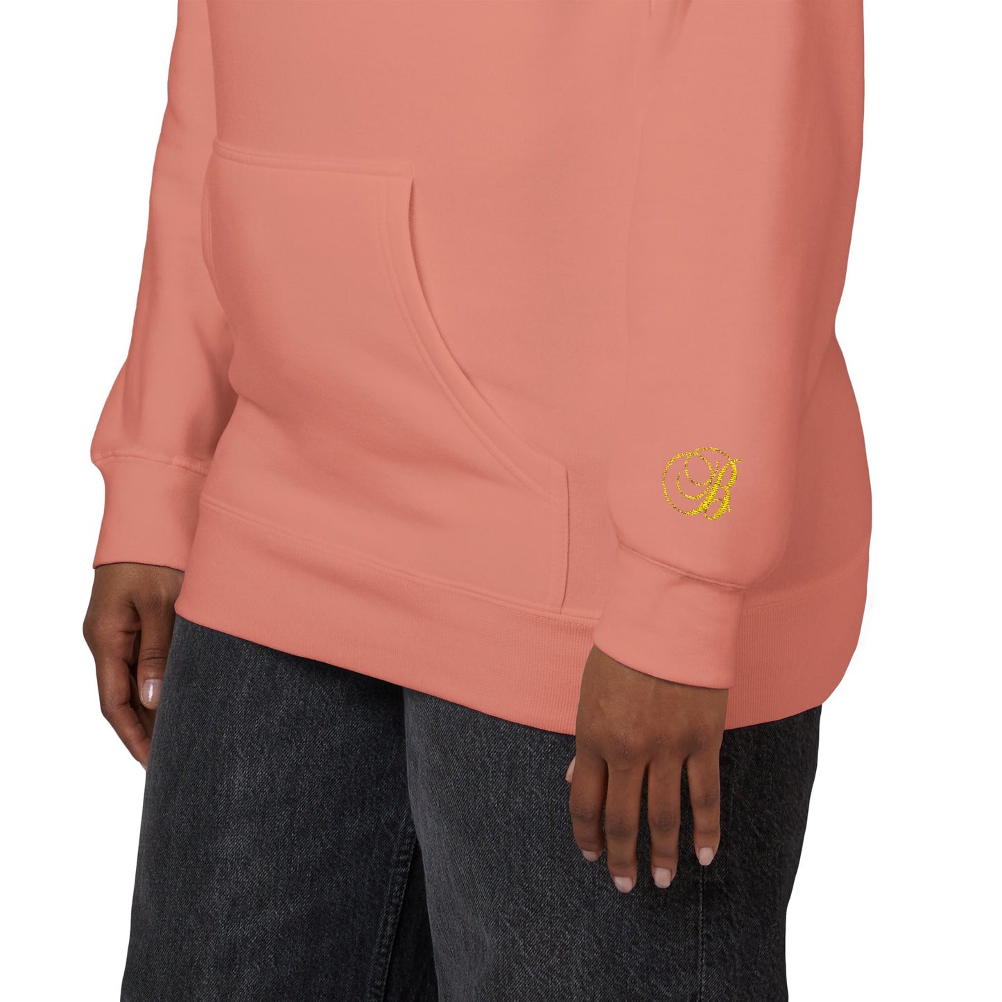 Coral Gold Floral Initial Hoodie — Monogram 'B' Casual Pullover