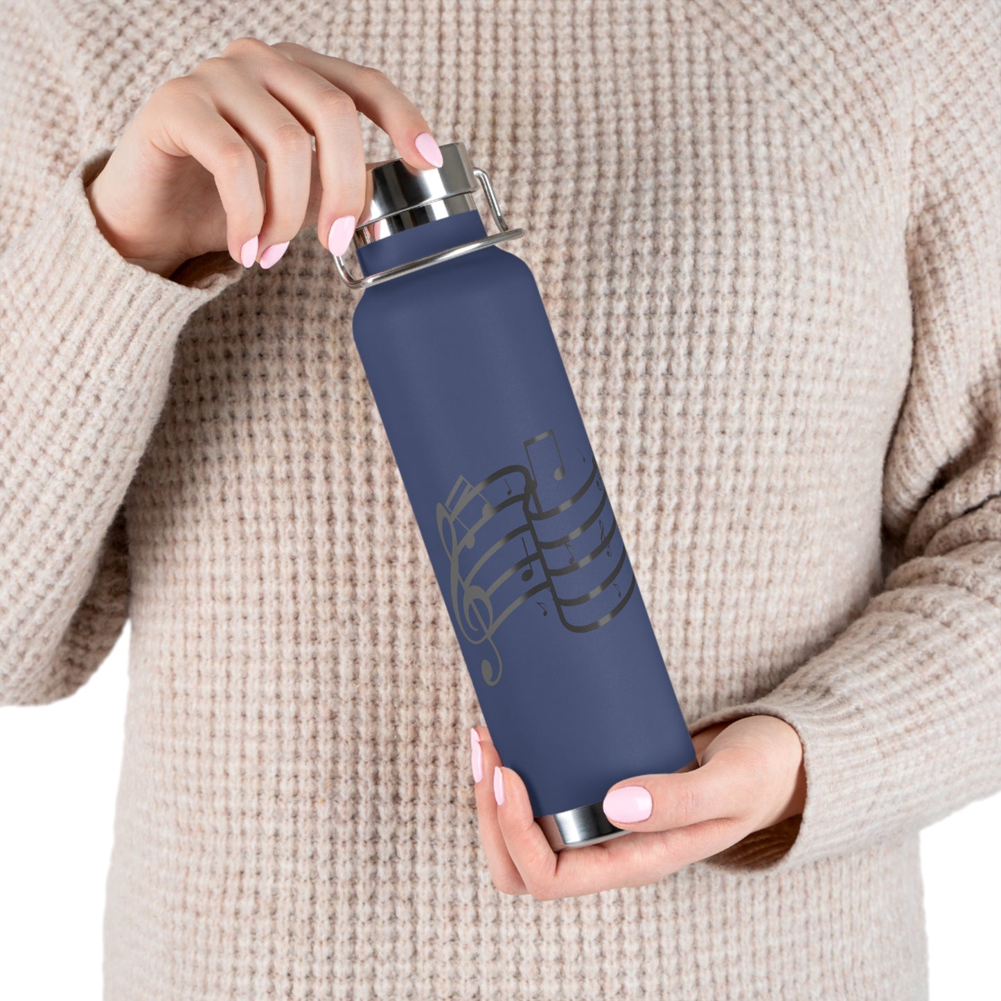 22oz Insulated Water Bottle — Red Musical Notes Stainless Steel Vacuum Bottle